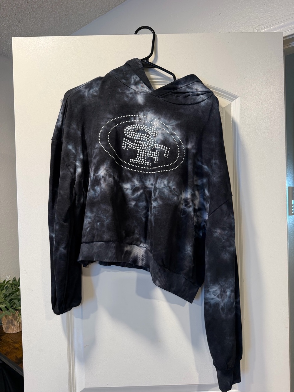 Wild Collective Black Tie-Dye Hooded Sweater with White Rhinestone Logo